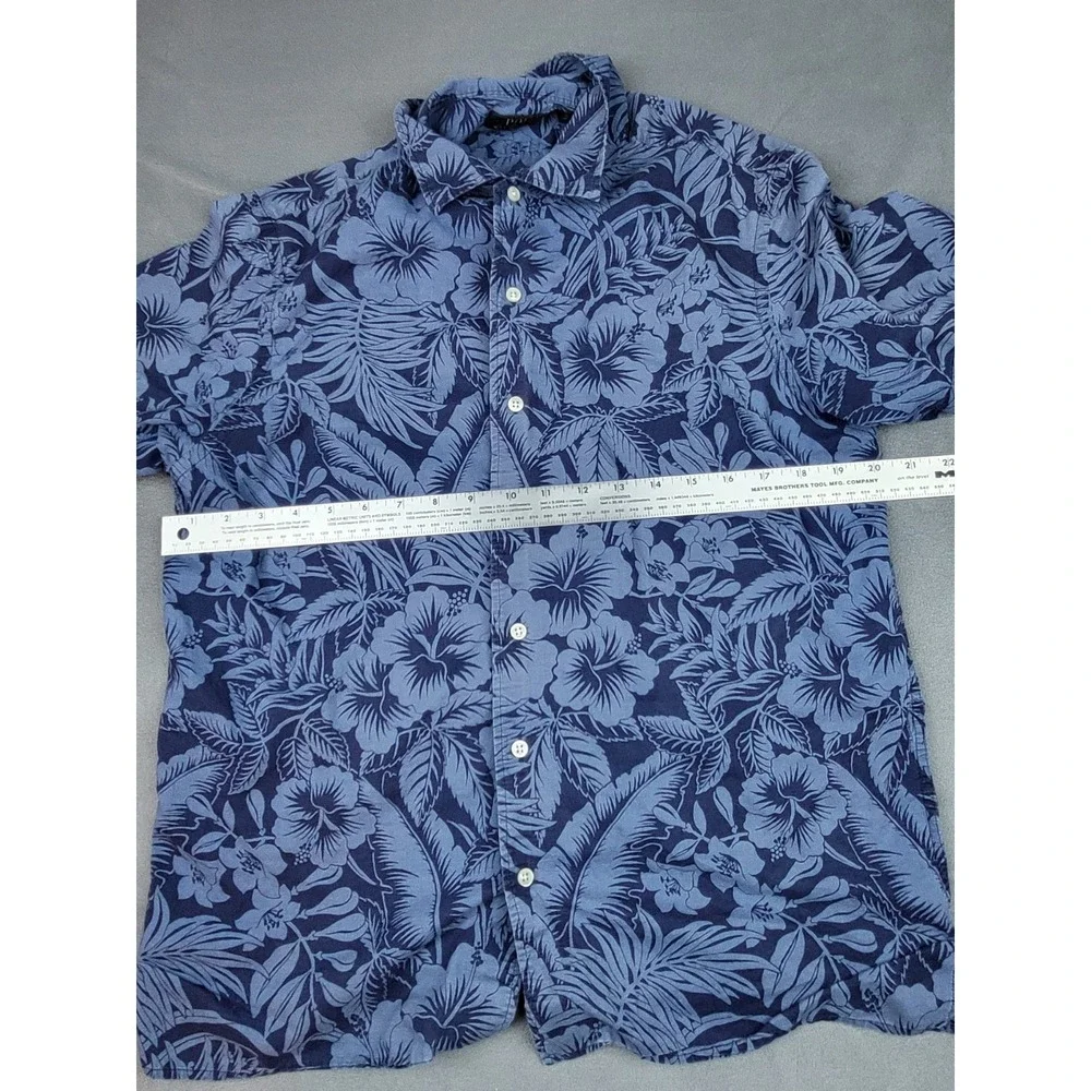 Polo Ralph Lauren Shirt Mens L Blue Floral Short Sleeve Button Up Cotton Classic